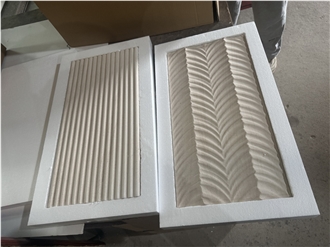 Moca Cream Limestone Fishbone Shape 3D Wall Decor Panels