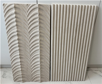 Moca Cream Limestone Fishbone Shape 3D Wall Decor Panels