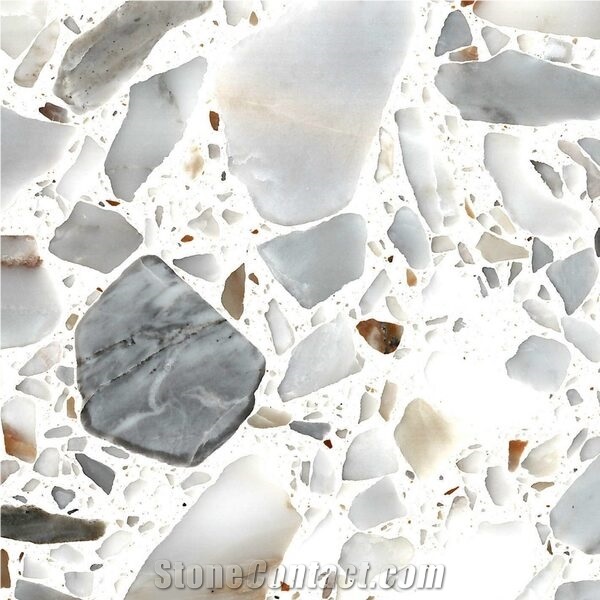 Terrazzo White Calacatta Marble Resin Agglomerate