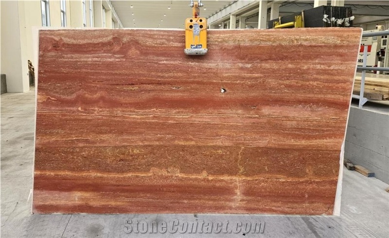Red Travertine Slabs Vein Cut Polished
