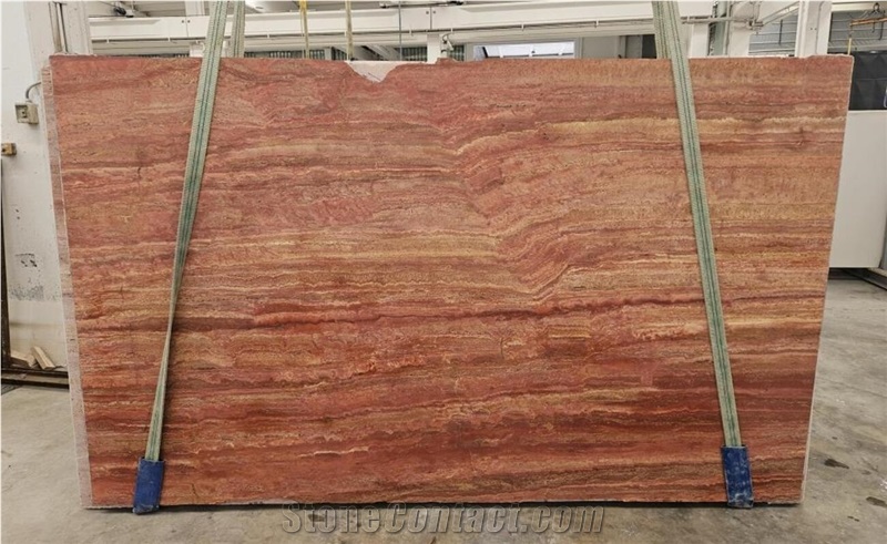 Red Travertine Slabs Vein Cut Polished