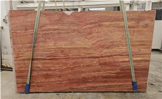 Red Travertine Slabs Vein Cut Polished