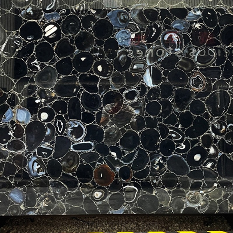 Black Agate Semiprecious Stone Tiles For Bathroom Wall