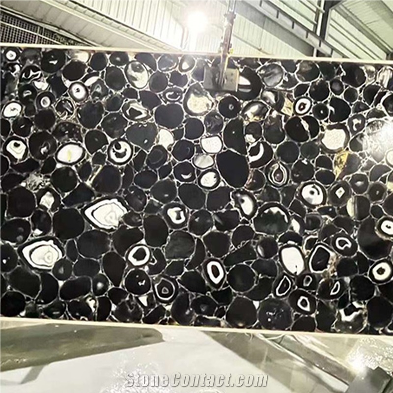 Black Agate Semiprecious Stone Tiles For Bathroom Wall