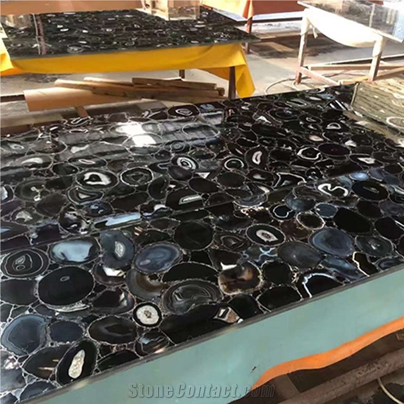 Black Agate Semiprecious Stone Tiles For Bathroom Wall