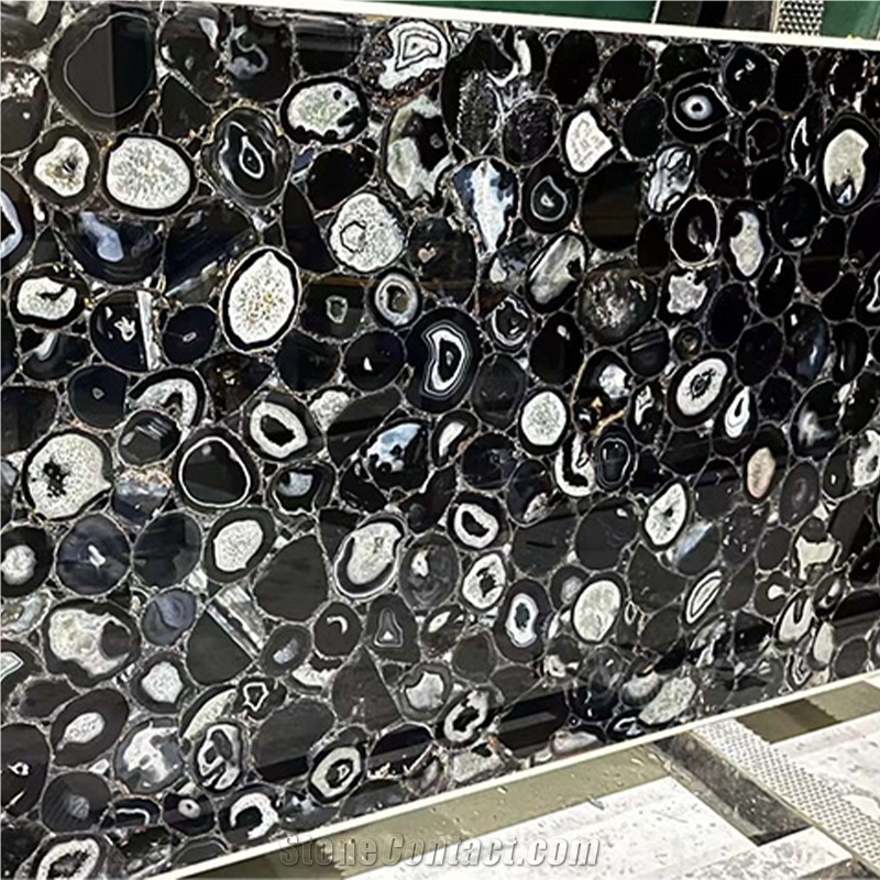 Black Agate Semiprecious Stone Tiles For Bathroom Wall