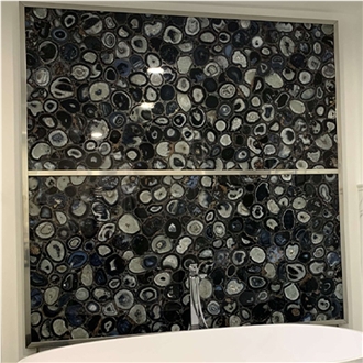 Black Agate Semiprecious Stone Tiles For Bathroom Wall