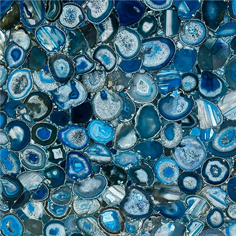 Blue Agate Semiprecious Stone Slabs Tiles For Backwall
