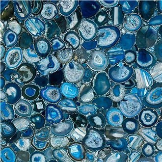 Blue Agate Semiprecious Stone Slabs Tiles For Backwall
