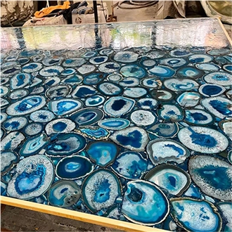 Blue Agate Semiprecious Stone Slabs Tiles For Backwall
