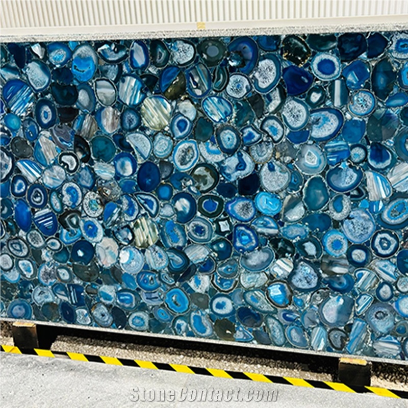 Blue Agate Semiprecious Stone Slabs Tiles For Backwall