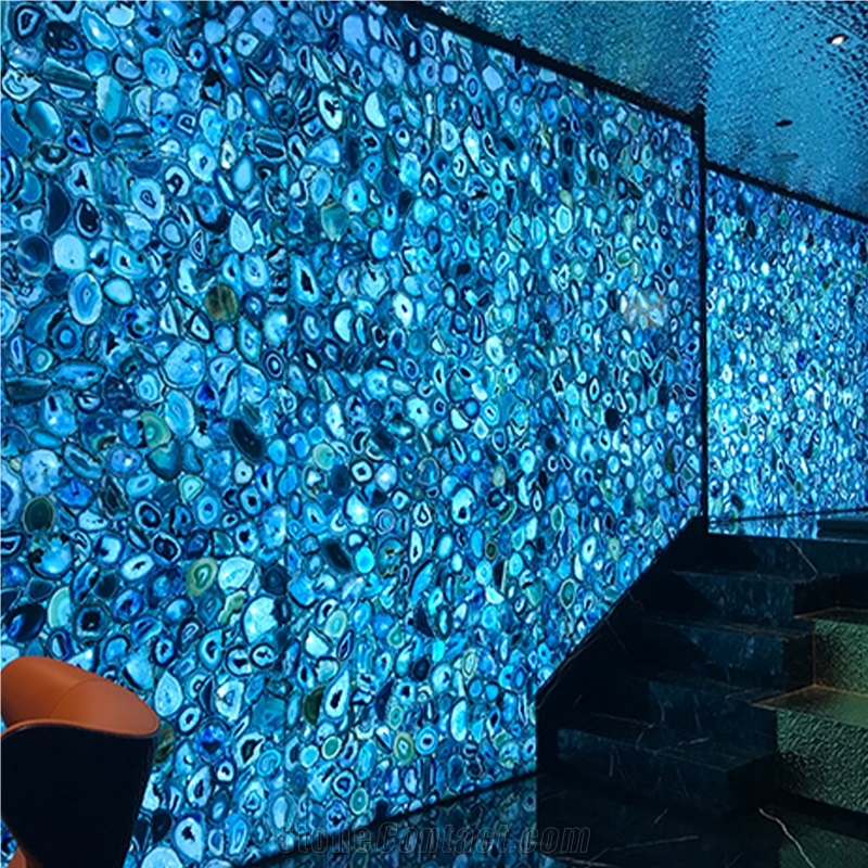 Blue Agate Semiprecious Stone Slabs Tiles For Backwall