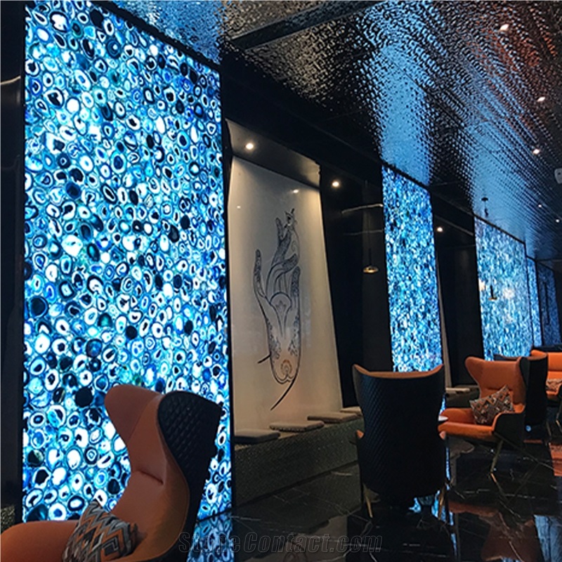 Blue Agate Semiprecious Stone Slabs Tiles For Backwall