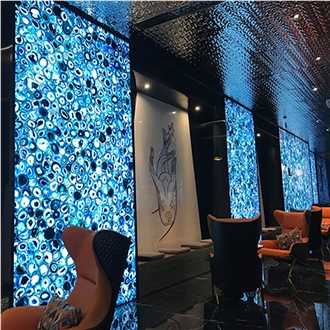 Blue Agate Semiprecious Stone Slabs Tiles For Backwall
