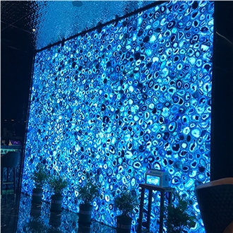 Blue Agate Semiprecious Stone Slabs Tiles For Backwall