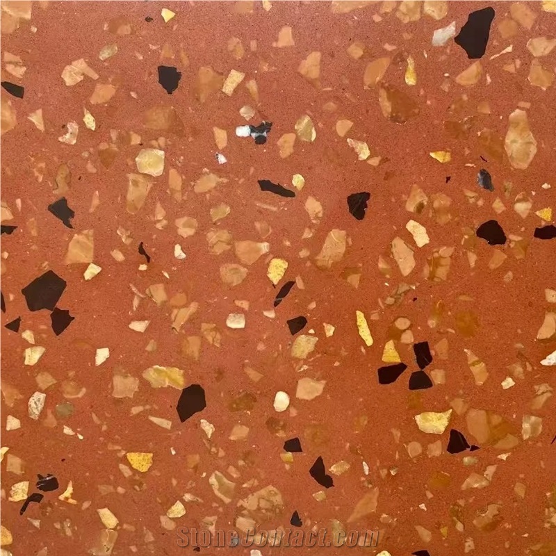 Red Terrazzo Slabs Texture Floor Tiles For Interior