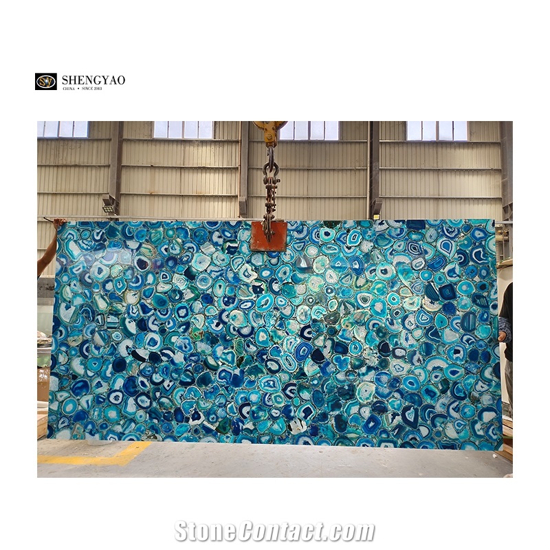 1600*3200Mm Blue Agate Semiprecious Slabs With Gold Foil