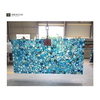 1600*3200Mm Blue Agate Semiprecious Slabs With Gold Foil
