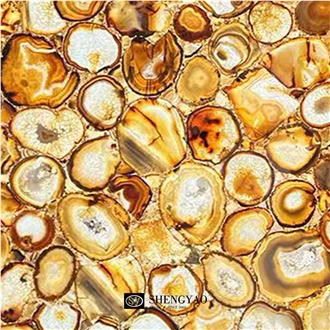 Backlit Brown Agate Flooring Tiles Semiprecious Slabs