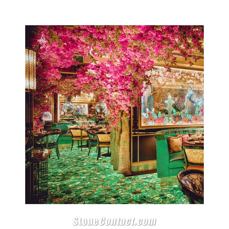 Backlit Green Agate Flooring Tile Semiprecious Slabs