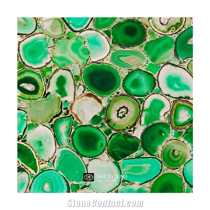Backlit Green Agate Flooring Tile Semiprecious Slabs