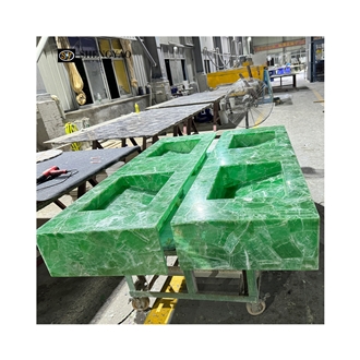 Backlit Green Crystal Quartz Semiprecious Stone Rectangle Sink Vanity Top Unit