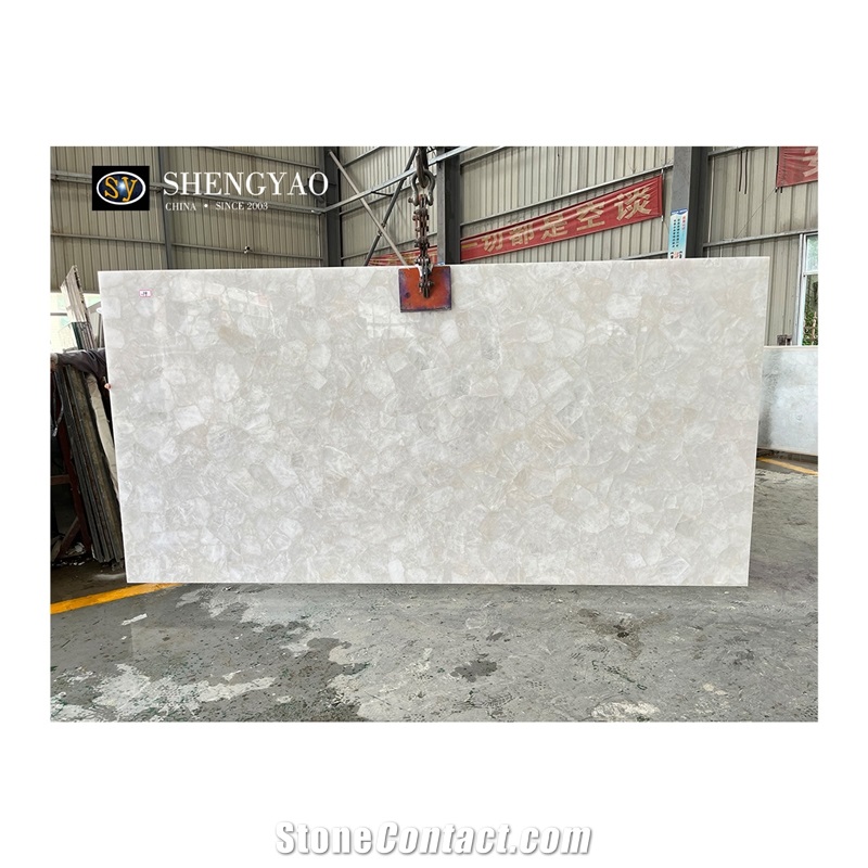 Backlit Natural White Crystal Quartz Semiprecious Stone Rectangle Sink