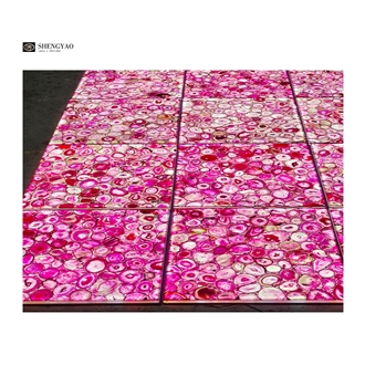 Backlit Pink Crystal Agate Flooring Semiprecious Tiles