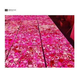 Backlit Pink Crystal Agate Flooring Semiprecious Tiles