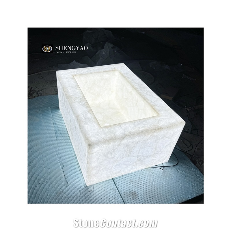 Backlit Translucent Stone White Crystal Bathroom Sink