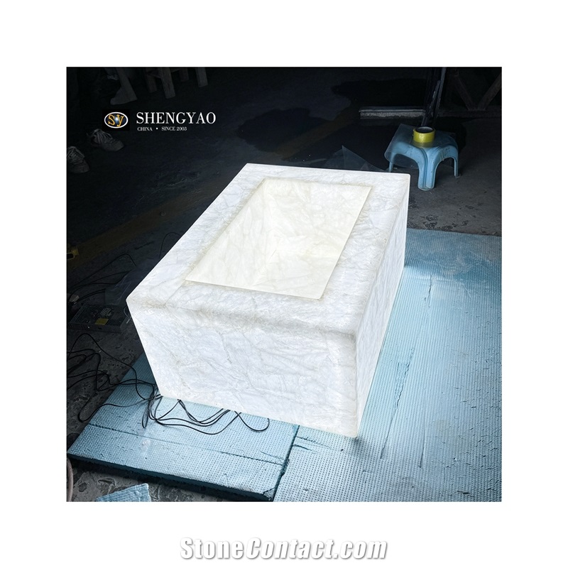 Backlit Translucent Stone White Crystal Bathroom Sink