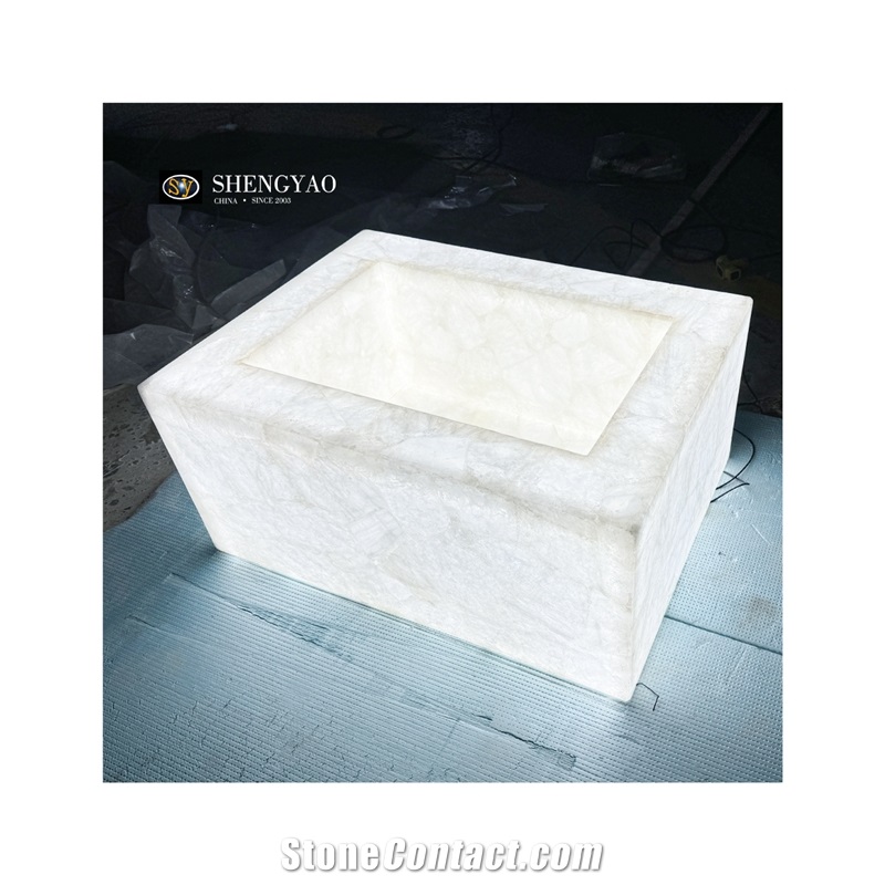 Backlit Translucent Stone White Crystal Bathroom Sink