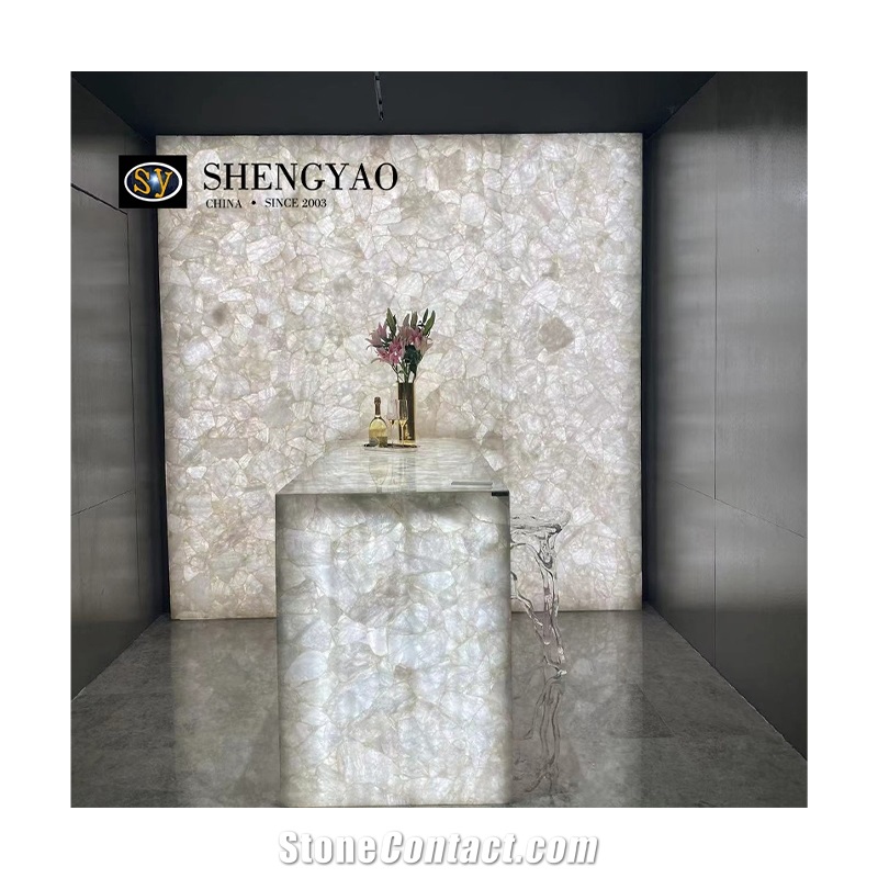Backlit White Crystal Clear Quartz Kitchen Island Tops