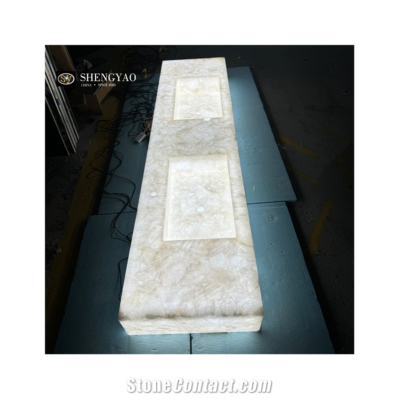Backlit White Quartz Crystal Translucent Stone Bathroom Sink