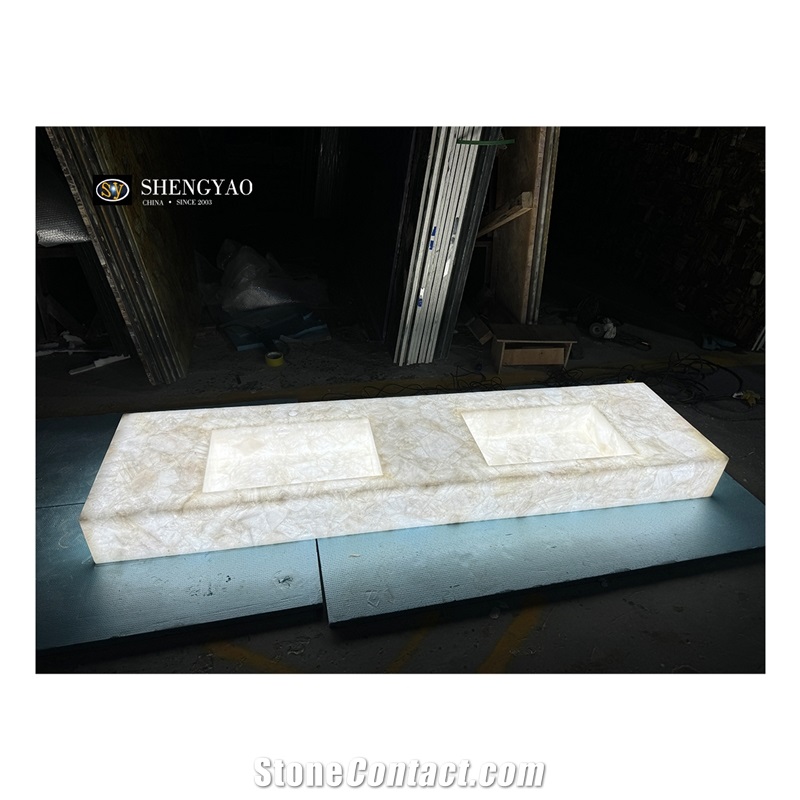 Backlit White Quartz Crystal Translucent Stone Bathroom Sink