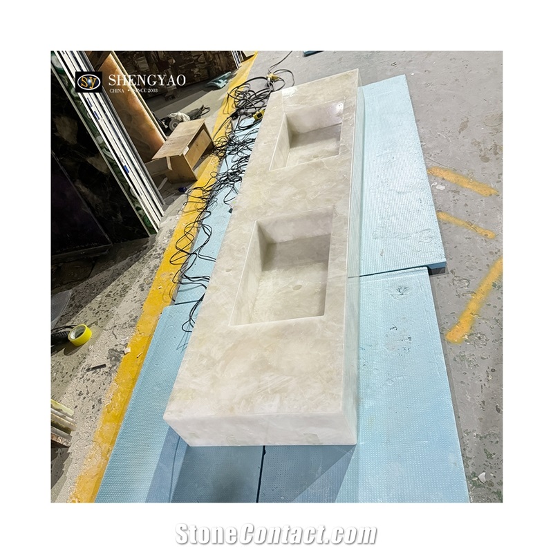 Backlit White Quartz Crystal Translucent Stone Bathroom Sink