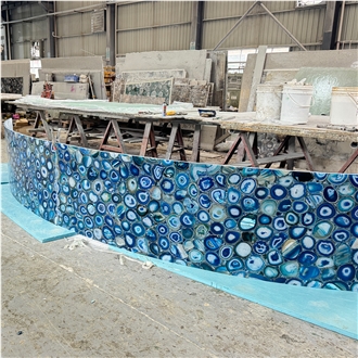 Custom Arc-Shaped Blue Agate Semiprecious Stone Slabs