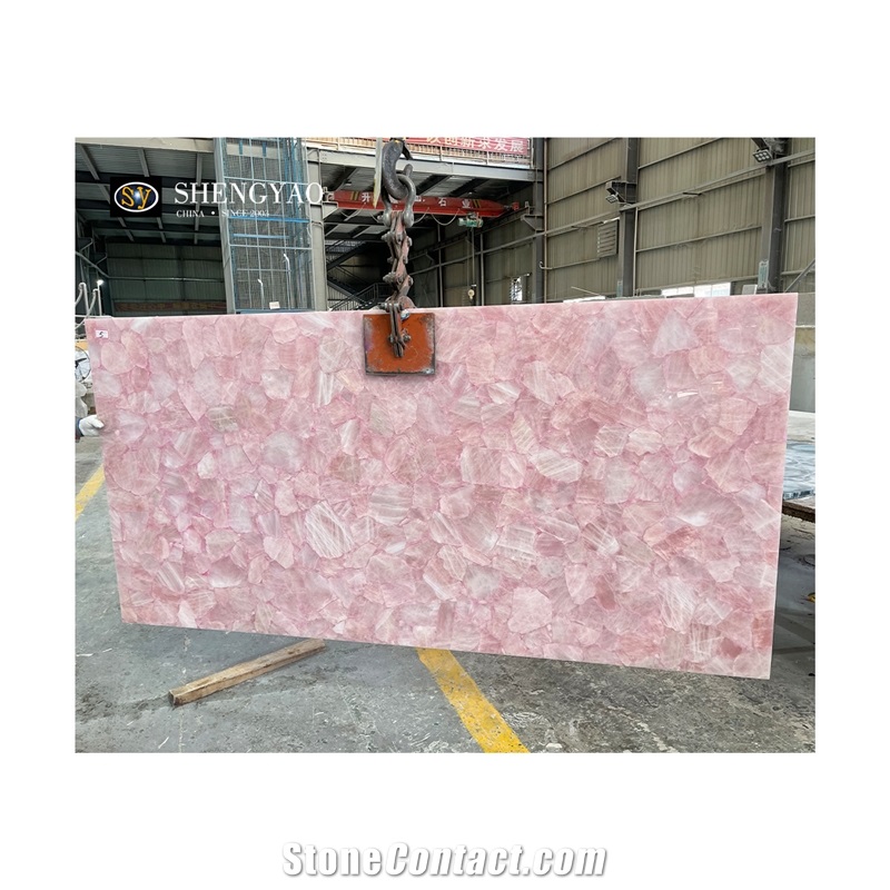 Custom Natural Crystal Rose Quartz Semi Precious Stone Slabs