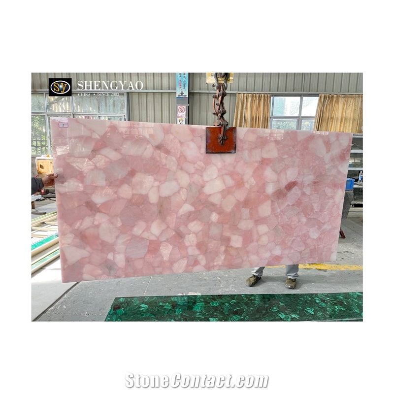 Custom Natural Crystal Rose Quartz Semi Precious Stone Slabs