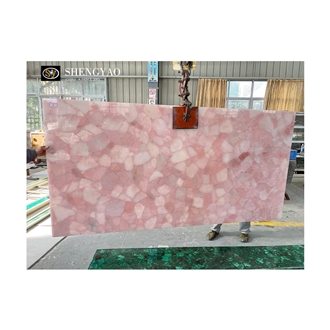 Custom Natural Crystal Rose Quartz Semi Precious Stone Slabs