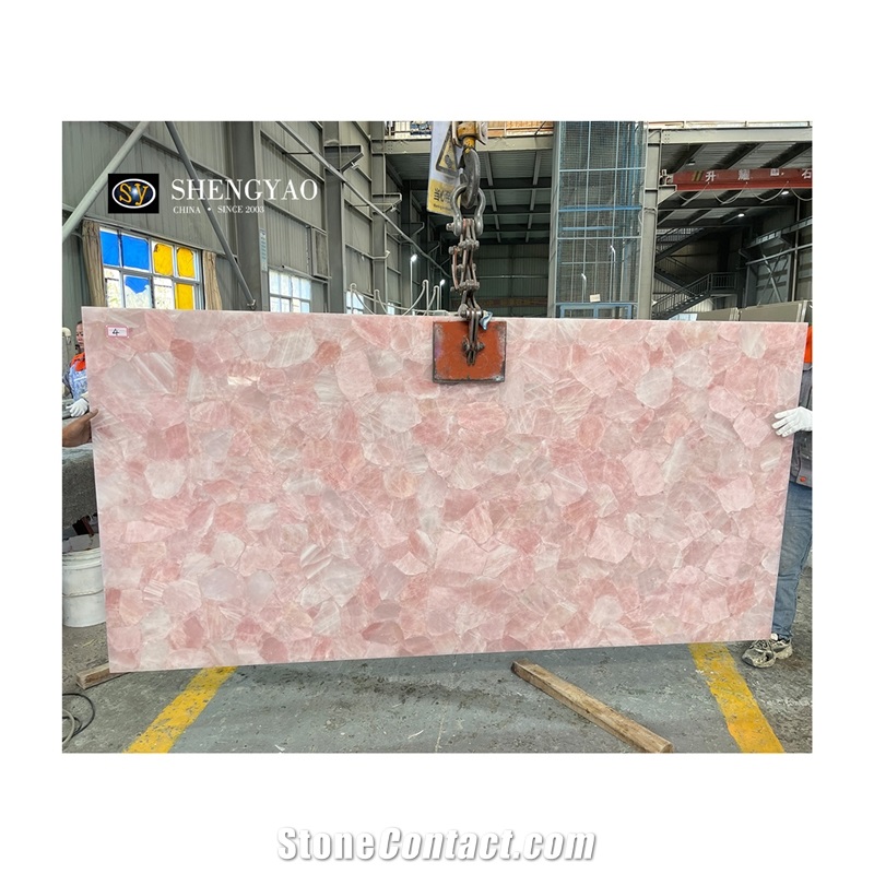 Custom Natural Crystal Rose Quartz Semi Precious Stone Slabs