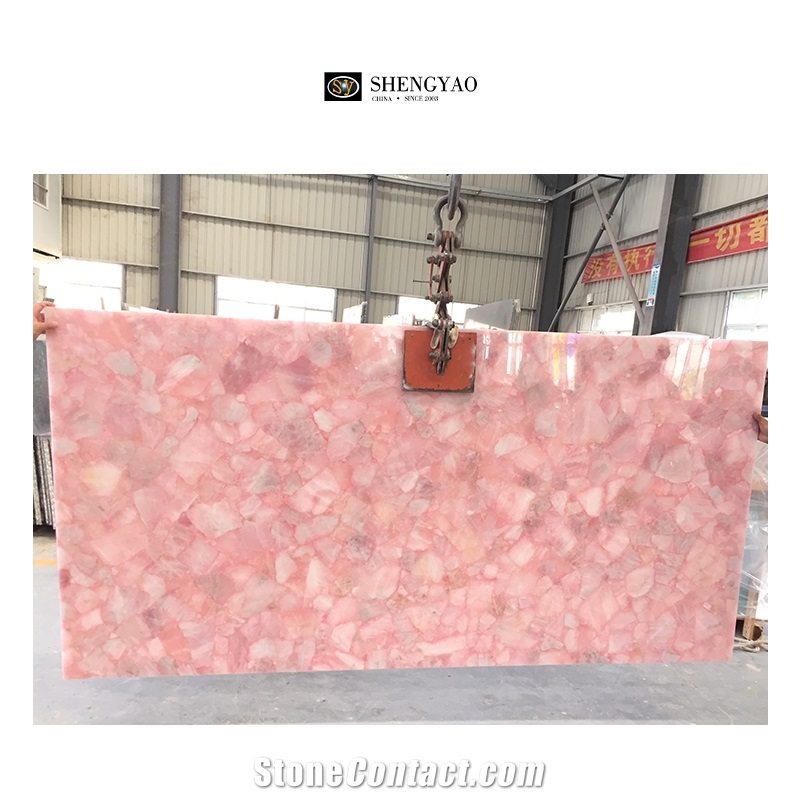 Custom Natural Crystal Rose Quartz Semi Precious Stone Slabs