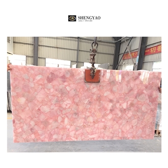 Custom Natural Crystal Rose Quartz Semi Precious Stone Slabs