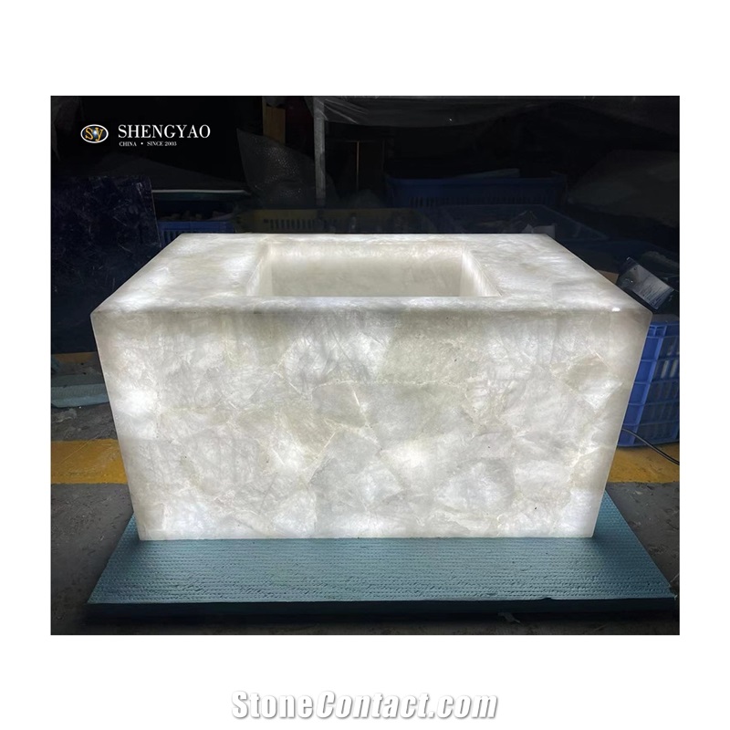 Custom Translucent Stone White Crystal Quartz Bathroom Sink