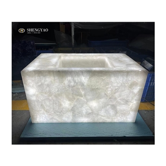 Custom Translucent Stone White Crystal Quartz Bathroom Sink