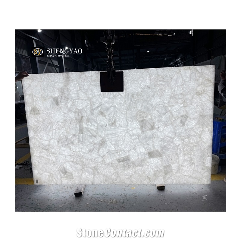 Custom Translucent Stone White Crystal Quartz Bathroom Sink