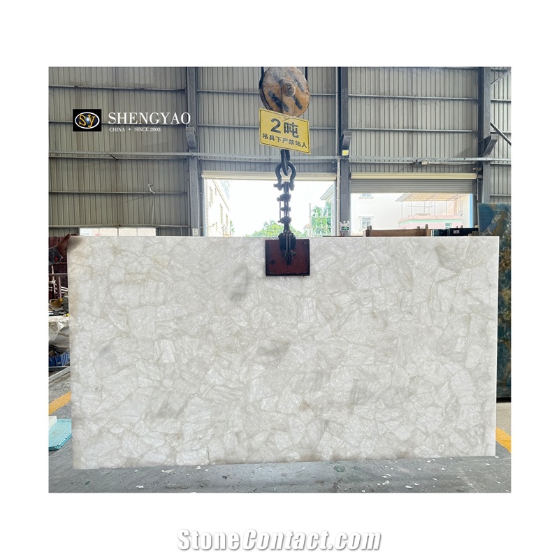 Custom Translucent Stone White Crystal Quartz Bathroom Sink