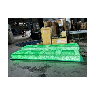 Illuminated Green Crystal Quartz Semiprecious Stone Bathroom Sink Countertop Unit