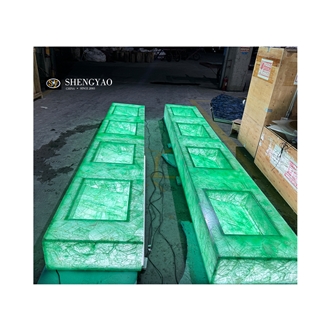 Illuminated Green Crystal Quartz Semiprecious Stone Bathroom Sink Countertop Unit