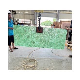Illuminated Green Crystal Quartz Semiprecious Stone Bathroom Sink Countertop Unit